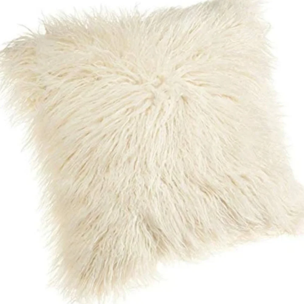 (2) NEW DIKOAINA MONGOLIAN FAUX FUR PILLOW COVER CUSHION CASE NATURAL COLOR